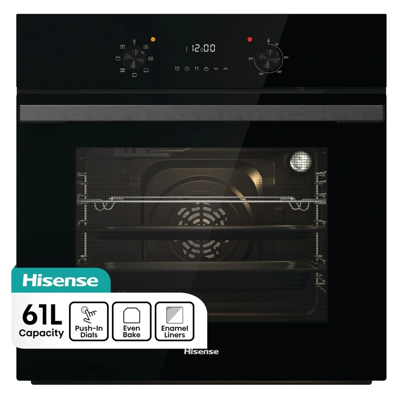 Hisense BI62220ABGUK - Built-in 61L Electric Single Oven with LED Display, Programmable Timer- Black - 530x595x595 mm (DxWxH) - A Rated, Extra Large