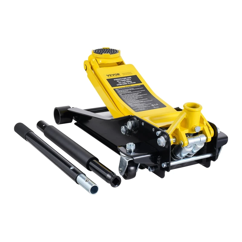 VEVOR Low Profile Floor Jack 2 Ton (4400 lbs), Heavy Duty Iron Hydraulic Racing Floor Jack, Hydraulic Car Jack, Dual Piston Quick Lift Pump, 3"-18.5" Height Lifting Range (Yellow)