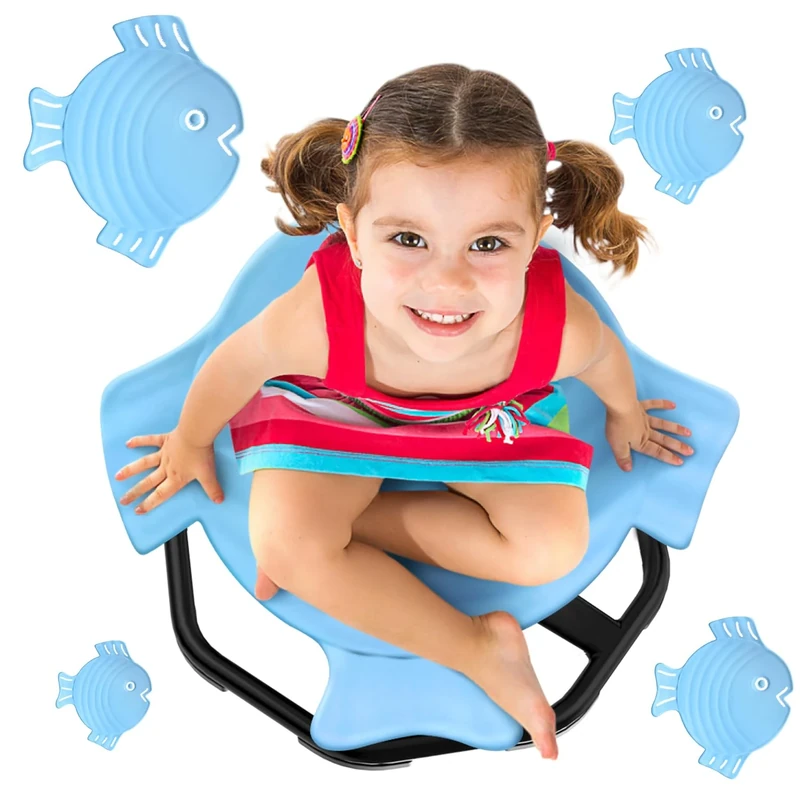 Evie Bee Spinning Chair for Kids, Autism Sensory Equipment, 360° Swivel Toys Wobble, ADHD Kids Swivel Chair for Balance & Coordination Training, Safe Durable Play Spinning Seat (Blue Little Fish)