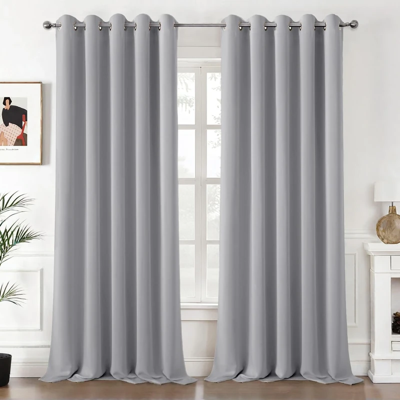 MIULEE Light Grey Blackout Curtains for Living Room 2 Panel Set, Premium Eyelet Curtains for Bedroom, Thermal Insulated Window Curtain Drapes, Black Out Curtain 90 Drop, Each Panel 90 x 90 Inches