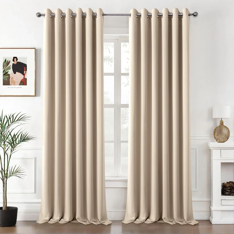 MIULEE Beige Blackout Curtains for Living Room 2 Panel Set, Premium Eyelet Curtains for Bedroom, Thermal Insulated Window Curtain Drapes, Black Out Curtain 90 Drop, Each Panel 90 x 90 Inches