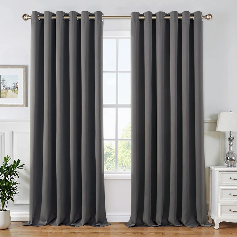 MIULEE Grey Blackout Curtains for Living Room 2 Panel Set, Premium Eyelet Curtains for Bedroom, Thermal Insulated Window Curtain Drapes, Black Out Curtain 90 Drop, Each Panel 90 x 90 Inches