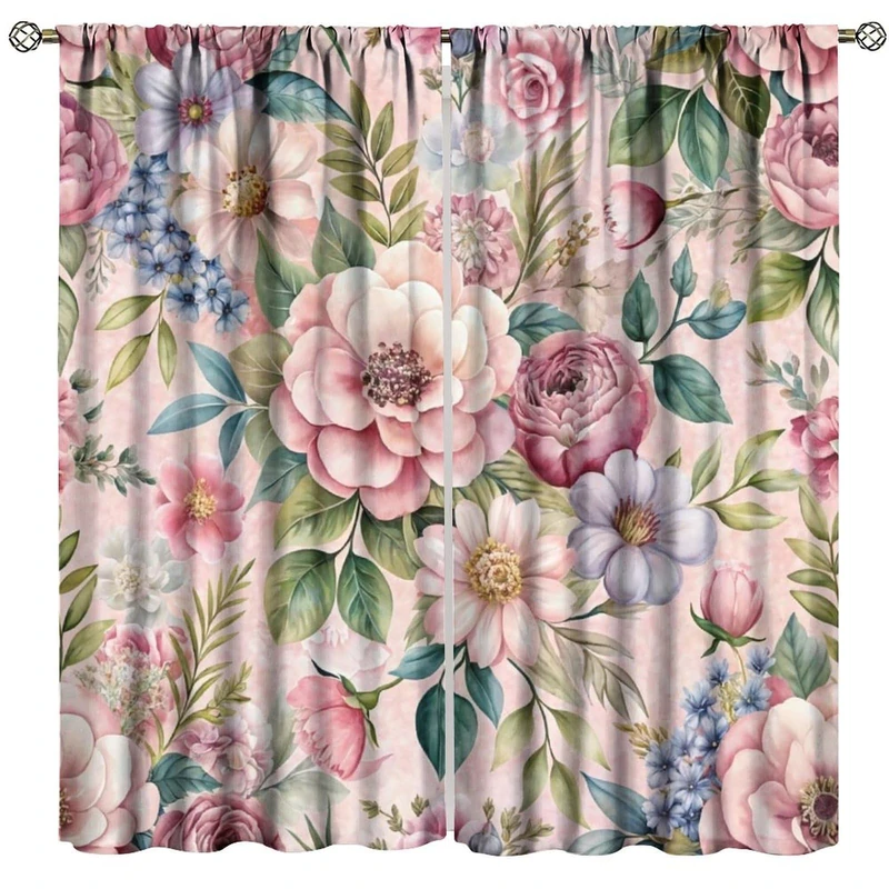 GoDazzling Rustic Farmhouse Floral Blackout Window Curtains, Flower Leaves Botanical Plants Window Drapes, for Living Room Bedroom 42x63in 2 Panels