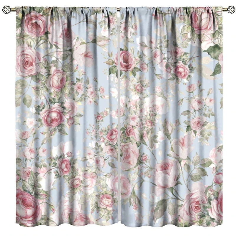 GoDazzling Rustic Farmhouse Rose Floral Blackout Window Curtains, Retro Plants Flowers Pattern Window Drapes, for Bedroom Living Room 42x63in 2 Panels