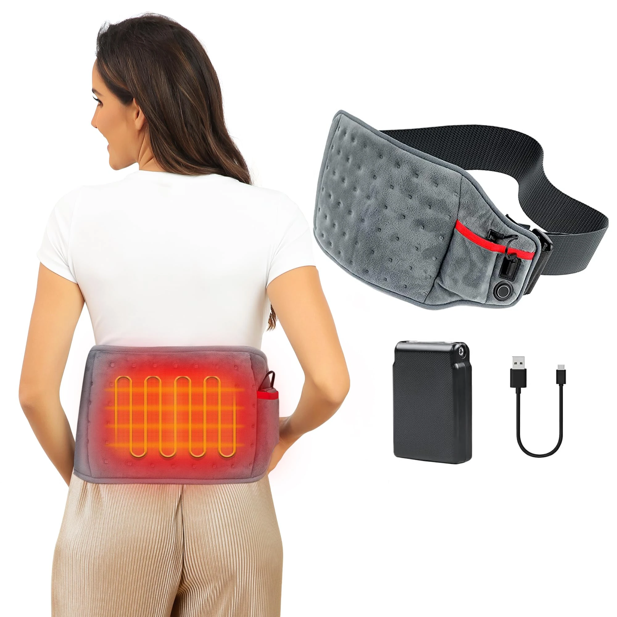 Heat Pad for Back Pain Relief with 10000mAh Battery,Cordless Portable Back Heating Pad,Heated Back Warmer with 3 Heat Settings for Lower Back, Lumbar, Abdomen