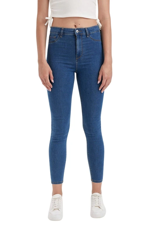 DeFacto Women's Cargo Trousers with Pockets Wide Leg Pants Women, Mid Blue, 10