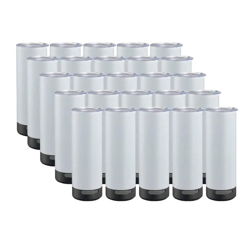 HAYINS 25Pack 20oz Buletooth Sublimation Printed Speaker Tumbler Straight Skinny Double Wall With Lid (Black 25pcs)
