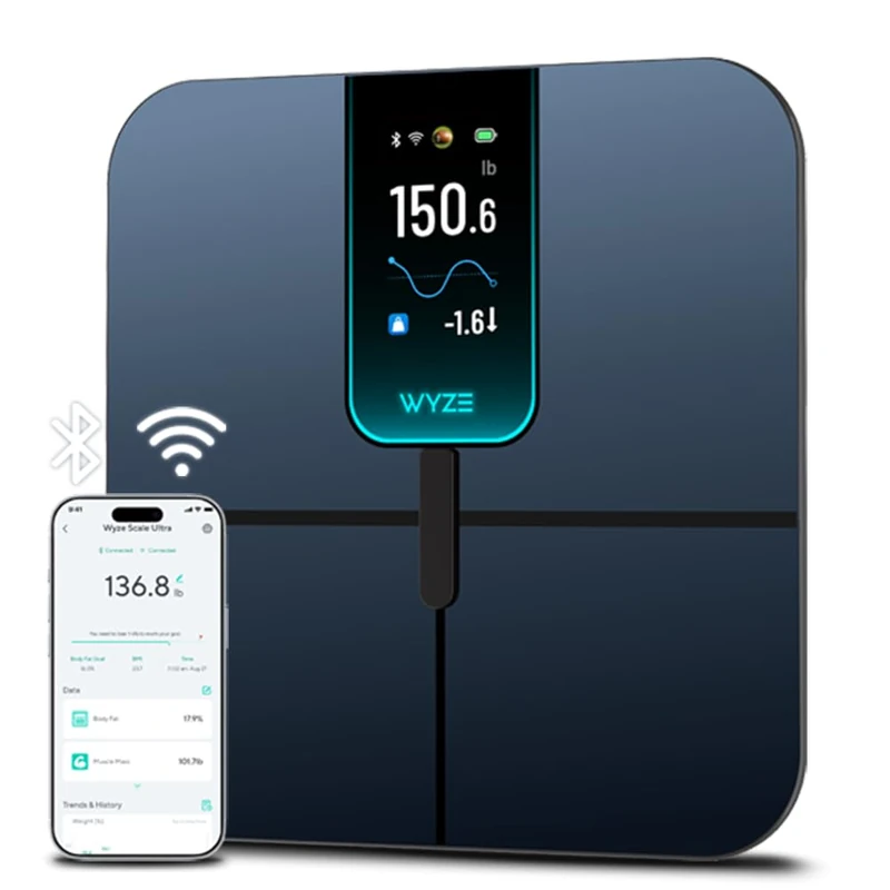 Wyze Scale Ultra, Smart Scale with 4.3" Color Display, Digital Bathroom Scale for Body Weight BMI Muscle Mass Composition, Wi-Fi & Bluetooth Body Fat Scale with Heart Rate- Black - Image 1