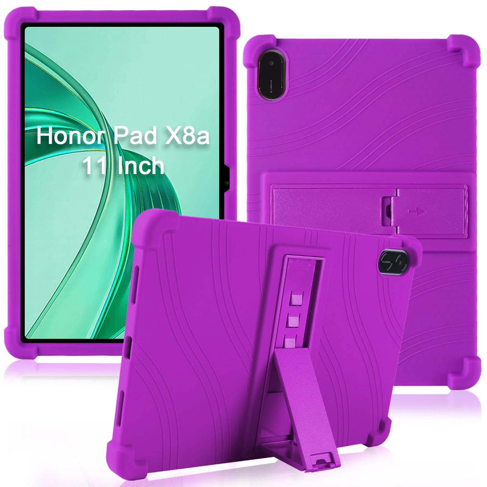 ATOOZ for Honor Pad X8a Case 11 Inch 2024,Soft Silicone Kids Case for Huawei Honor Pad X8a Tablet with Adjustable Bracket (Purple)