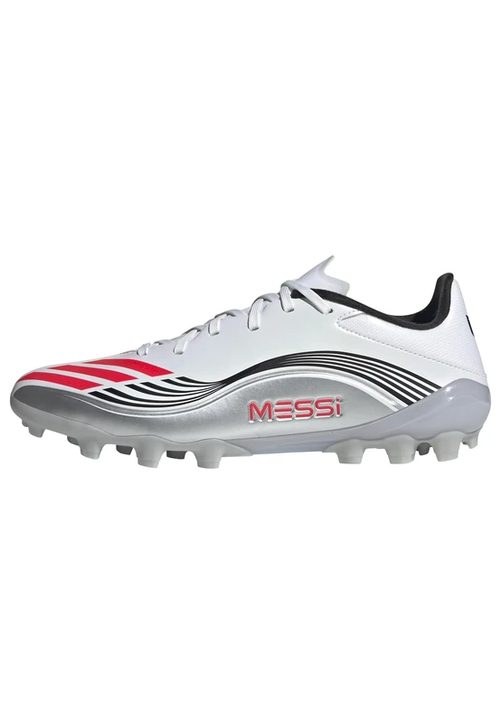 adidas Unisex F50 Messi League Artificial Ground Football Boots, FTWR White/Lucid red/Silver met., 5.5 UK