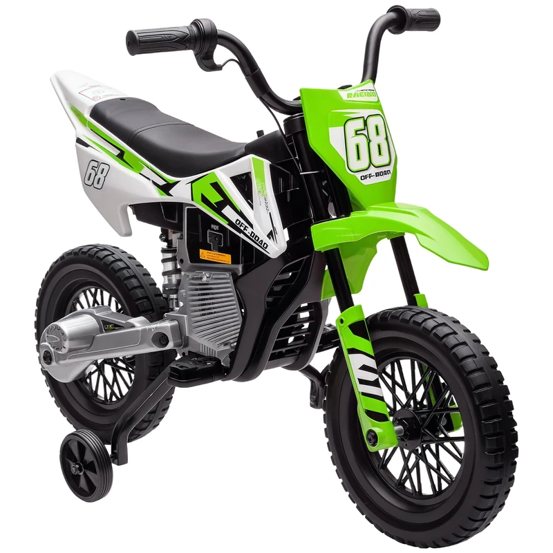 AIYAPLAY 12V Kids Electric Motorbike, Kids Electric Ride on Motorcycle, Battery Powered Toy with Twist Grip Throttle, Training Wheels, Suspension System, Music, Green