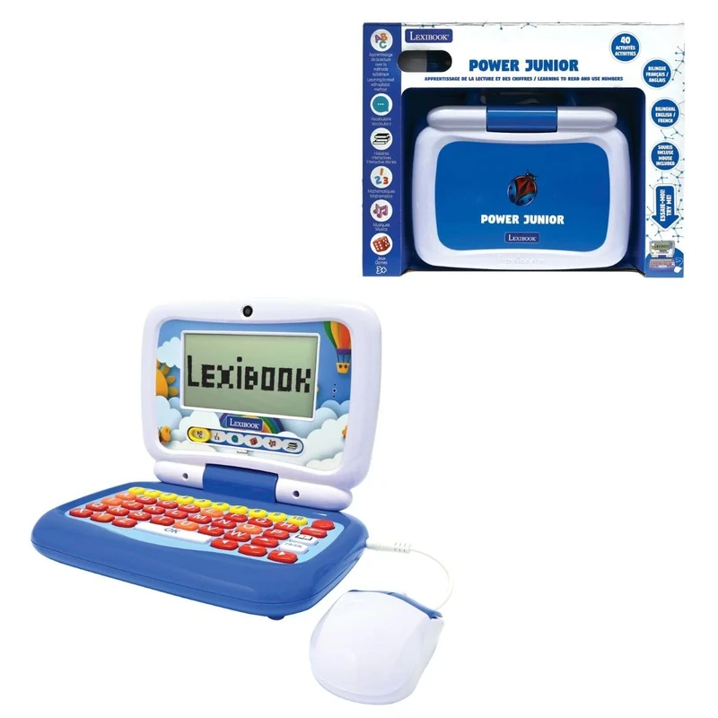 LEXIBOOK, Power Junior, Bilingual Educational Laptop ENGLISH/FRENCH with 40 activities including a new way to learn how to read and count, JC398i1