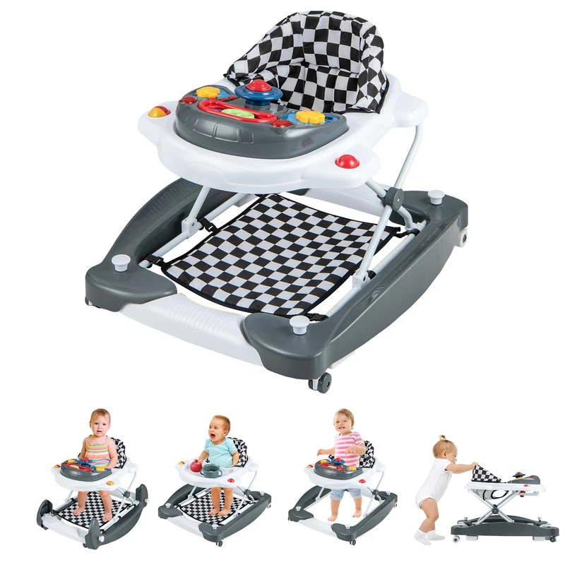 GYMAX 6 in 1 Baby Walker, Foldable Toddler Push Along Walker (Gray)