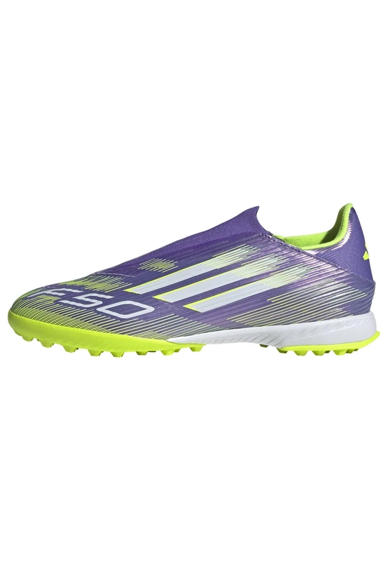 adidas Unisex F50 League Laceless Turf Football Boots, Purple Rush/Cloud White/Lucid Lemon, 12.5 UK