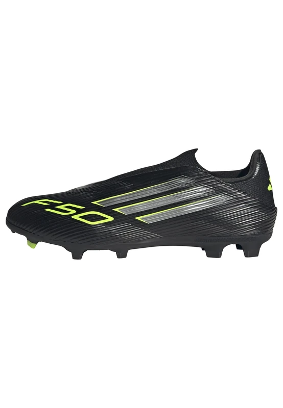 adidas Unisex F50 League Laceless Firm Ground Football Boots, Core Black/Iron Metallic/Lucid Lemon, 9 UK