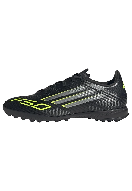 adidas Unisex F50 League Turf Football Boots, Core Black/Iron Metallic/Lucid Lemon, 12 UK