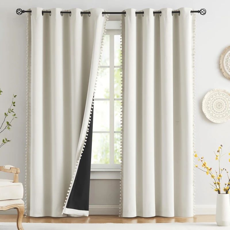 Jubilantex Beige Blackout Curtains 99% Blackout Window Treatments 90" Long Noise Reducing Grommet Top 2 Panels for Nursery and Bedroom, 52" Wide