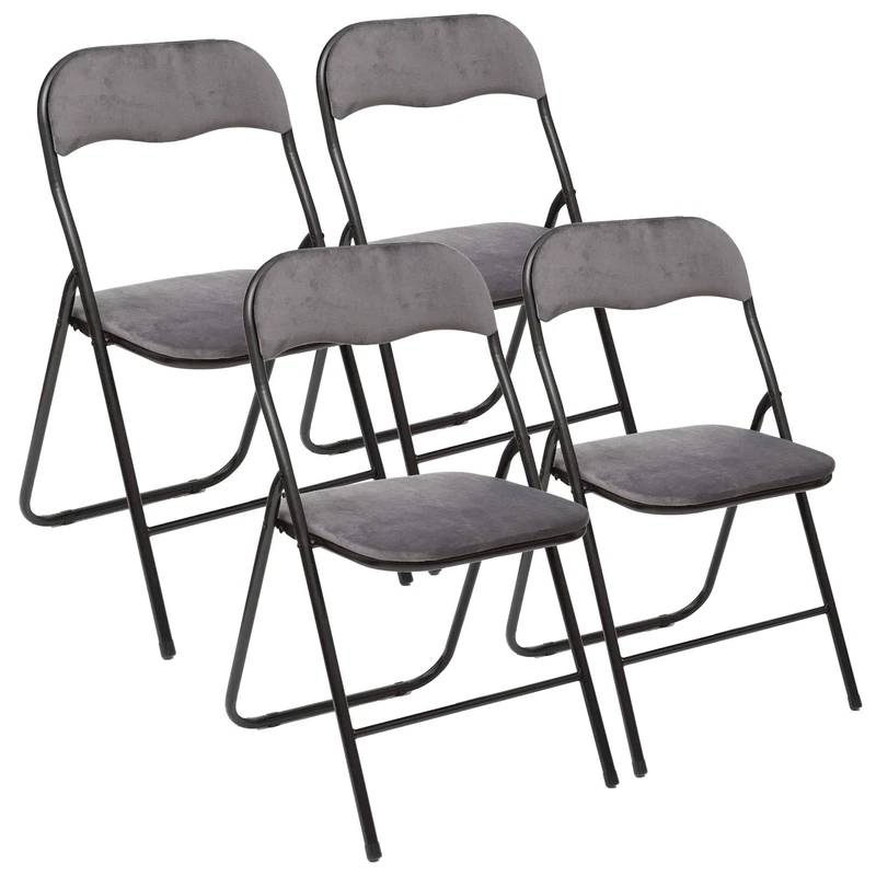 Well Home Set of 4 Grey Velvet Folding Chairs 44 x 52 x 73 cm