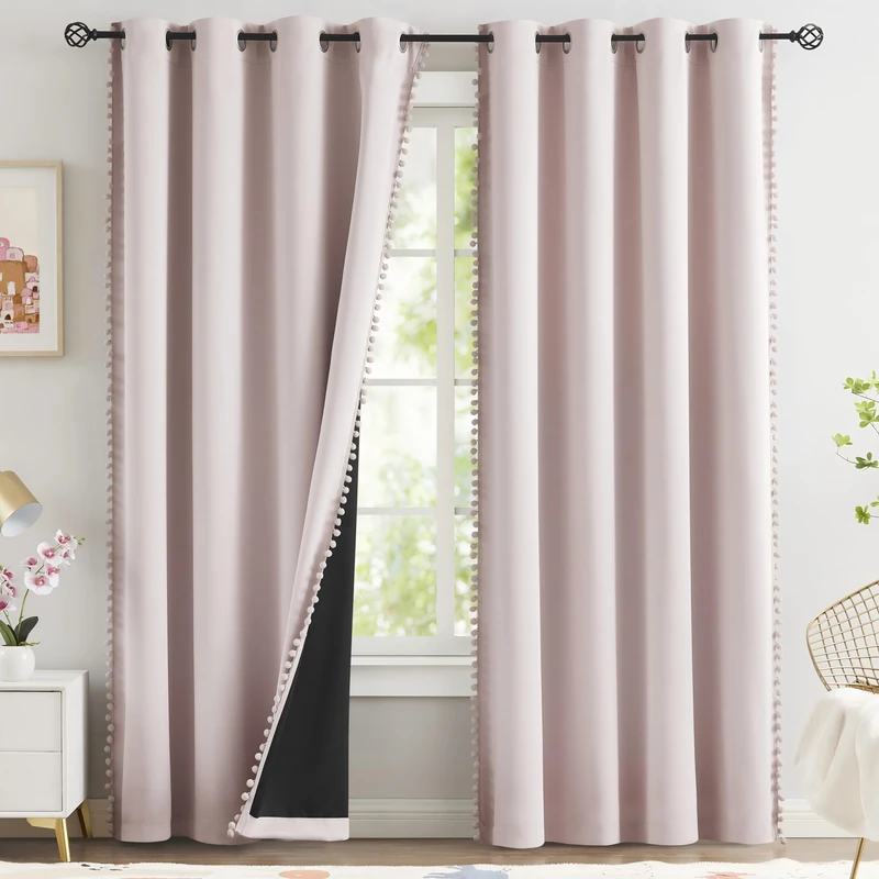 Jubilantex Pink Blackout Curtains 99% Blackout Window Treatments 90" Long Noise Reducing Grommet Top 2 Panels for Nursery and Bedroom, 52" Wide