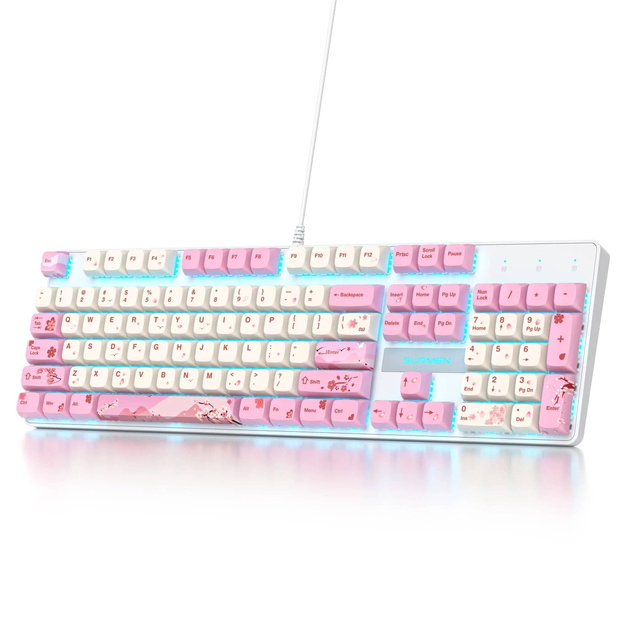 SOLIDEE Wired Full Size Mechanical Keyboard,US Layout Monstor Keyboard,USB 104 Keys RGB Backlit Gaming Keyboard with Number Pad,NKRO Mechanical Keyboard for Windows Laptop PC Gamer(104 Flower)