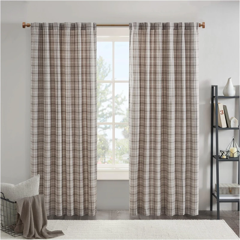 Madison Park Anaheim Cabin Plaid Curtain Window, Thermal Insulated Fleece Lining, Living Room Decor Light Blocking Drape for Bedroom, 1-Single Panel Pack, 50" x 108" Rod Pocket Brown