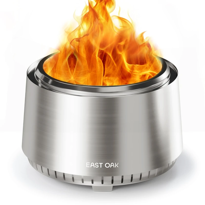 EAST OAK Garden Fire Bowl 53 cm, Smokeless Fire Bowls Outdoor, Fire Basket 304 Stainless Steel for Patio, Camping, Fire Pit for Wood & Pellet, Removable Ash Plate, with Carry Bag, Silver