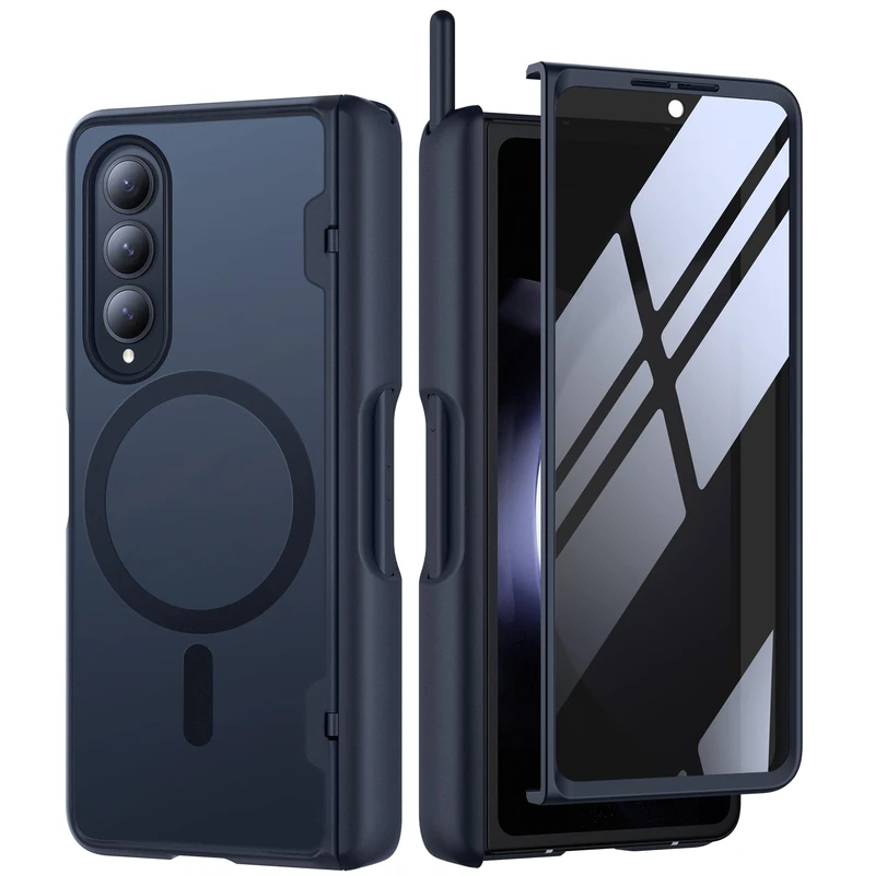 MOBOSI for Samsung Galaxy Z Fold 4 Case, Compatible with Magsafe, Built-in Hinge Protection & Screen Protector Full Body Slim Rugged Magnetic Phone Case for Z Fold4 with S Pen Holder, Privacy Black