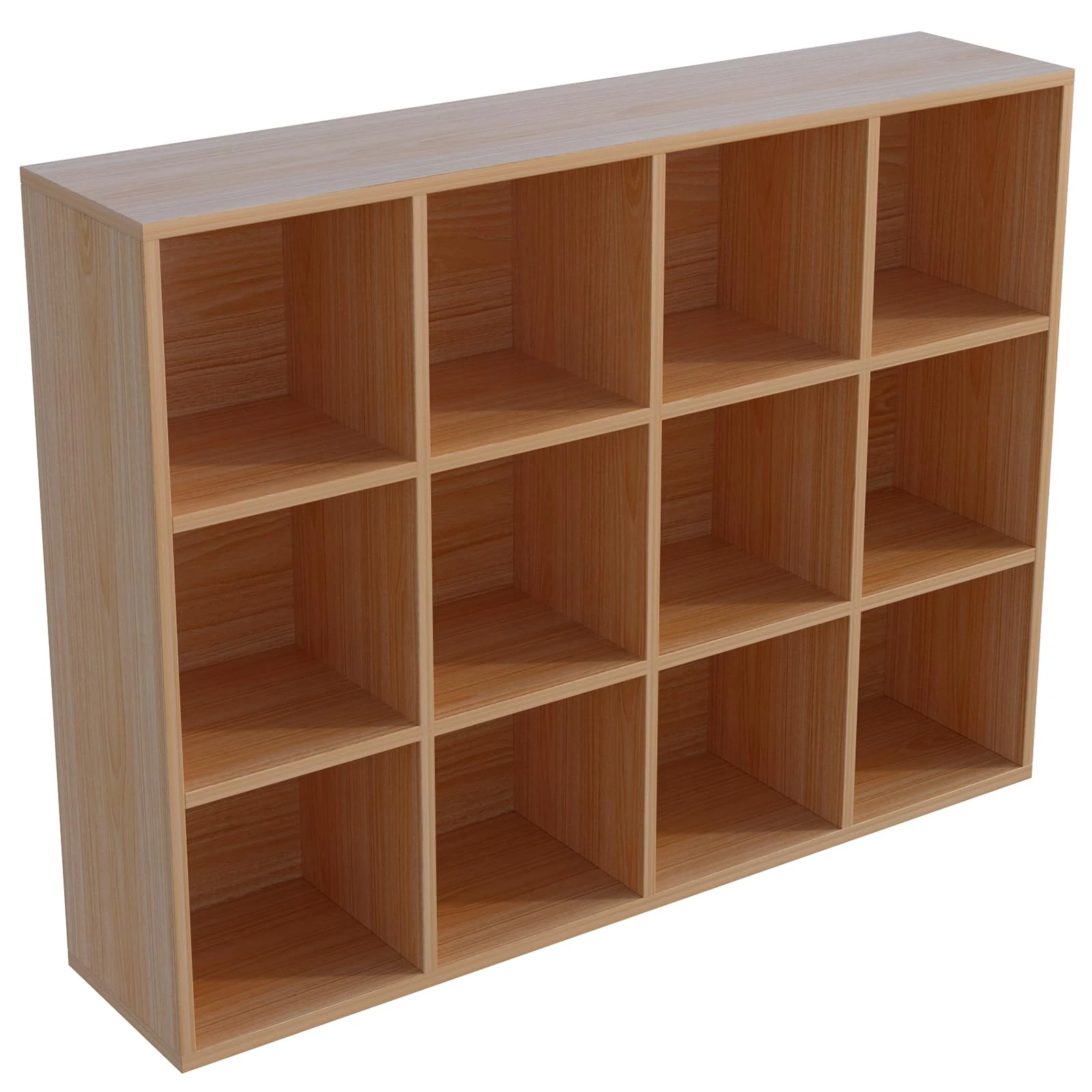OSCHF 12-Cube Storage Shelf Bookcase - Wooden 3-Tier Floor Standing Open Bookshelf for Home and Office, Display Cabinet, Oak