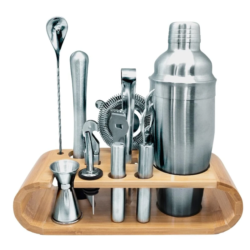 VB VIN BOUQUET FIK 1432 Complete Cocktail Set with Bamboo Base, Includes All Necessary Tools for Preparing Cocktails