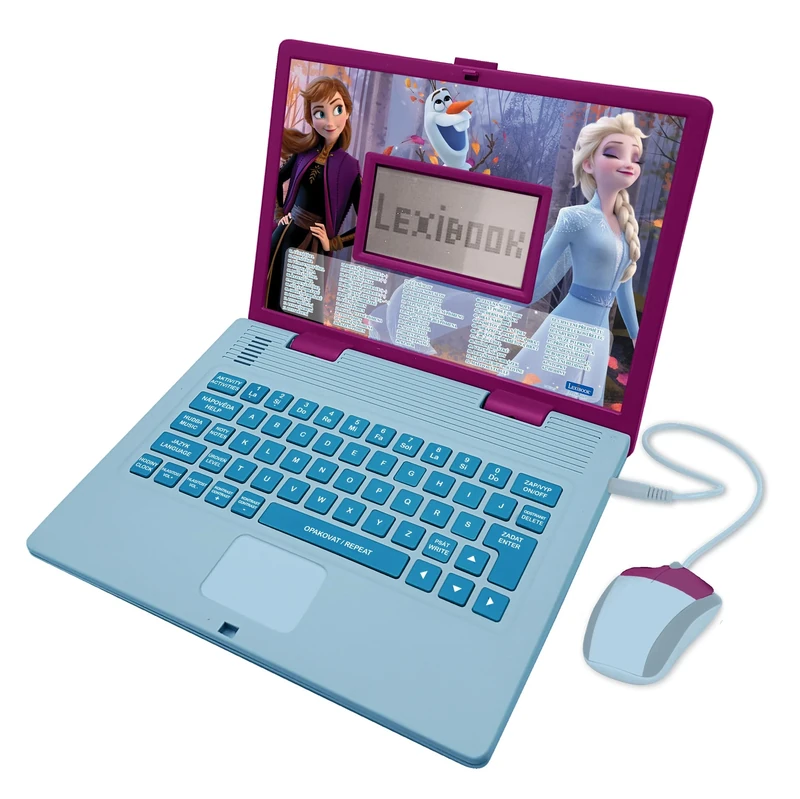 LEXIBOOK, Disney Frozen, Bilingual ENGLISH/CZECH Educational Computer, Toy for children with 124 language, writing, maths, logic, music activities and games, Purple/Blue, JC598FZi12