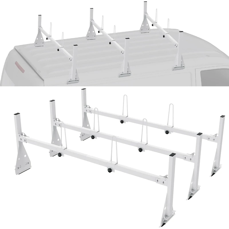 VEVOR Trailer Ladder Rack, 59" Adjustable Roof Rack, 3 Crossbars Van Roof Ladder Rack with Straps, 800 lbs Capacity Steel, Fit for Chevrolet Express 1500 2500 3500/ Ford E150 E250 E350/ GMC Savana