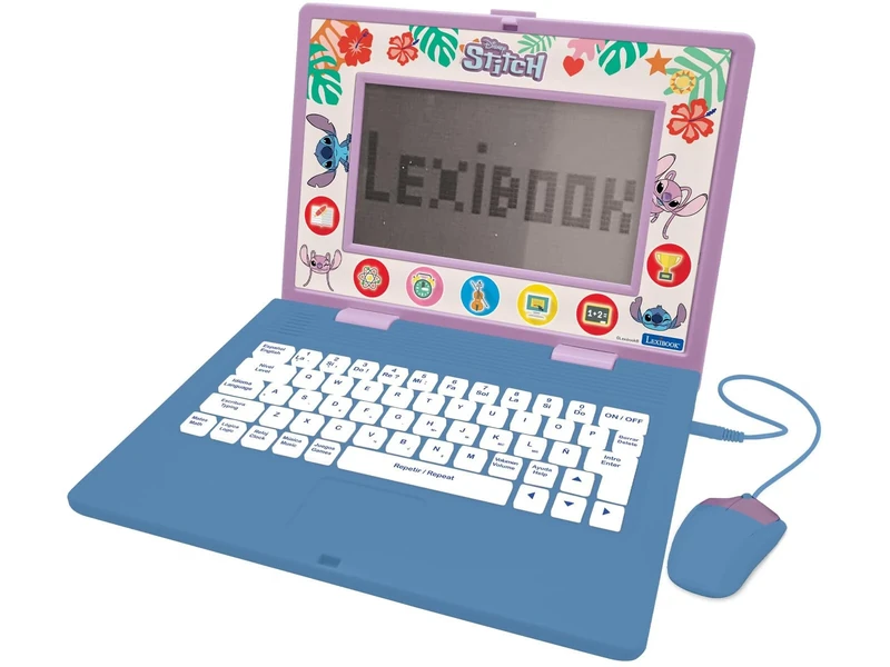 LEXIBOOK, Disney Stitch, Bilingual and Educational Laptop ENGLISH/SPANISH, Toy for Children, 170 Activities to Learn, Play Games and Music, Large Screen, Blue, JC599Di2