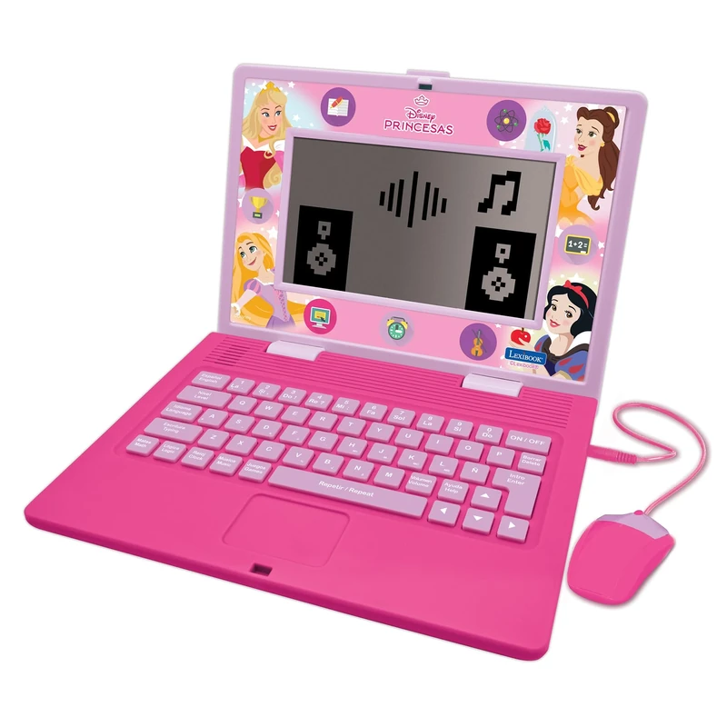 LEXIBOOK, Disney Princess, Bilingual and Educational Laptop SPANISH/ENGLISH, Toy for Children, 170 Activities to Learn, Play Games and Music, Large Screen, Pink, JC599DPi2