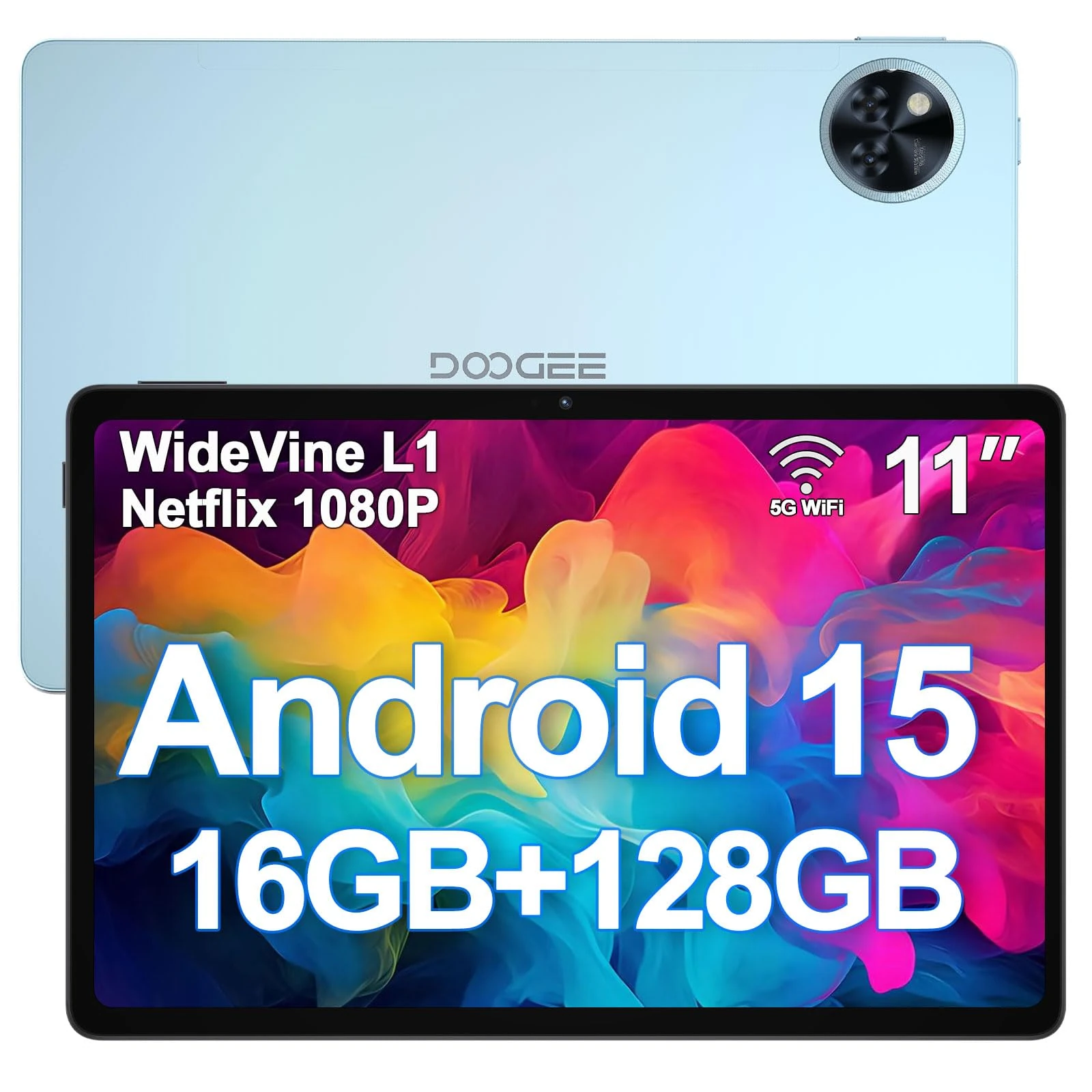 DOOGEE U11 Android 15 Tablet 11 Inch - 2025 Newest Android Tablets 16GB+128GB/2TB, 8580mAh, 90 Hz Octa-Core Gaming Tablet, Widevine L1, Face ID, BT 5.0, 5G WiFi, 13MP+5MP, GPS, OTG - Blue