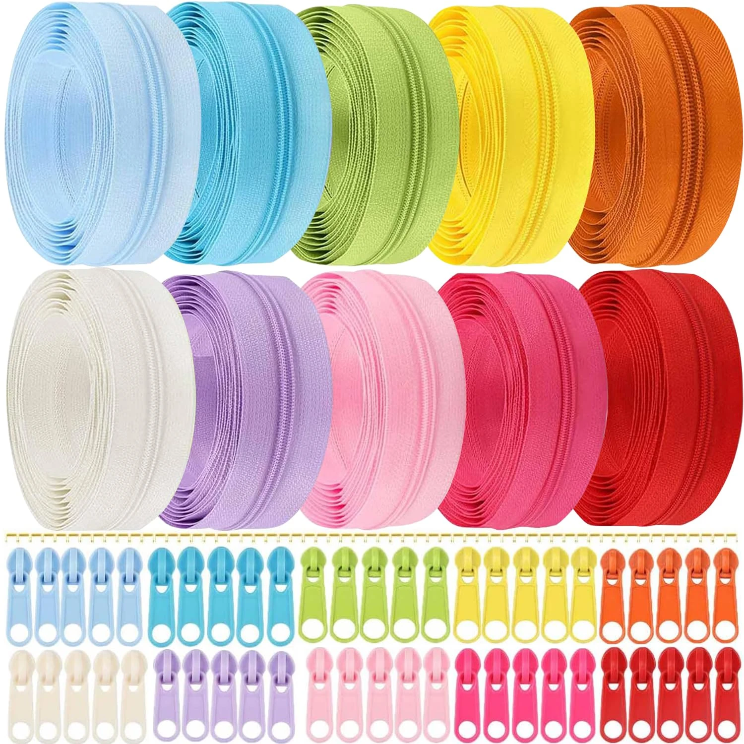 Lighterdasy 30M 10 Color Zipper with 50 Sliders - Sewing Accessories Zipper Repair Kit