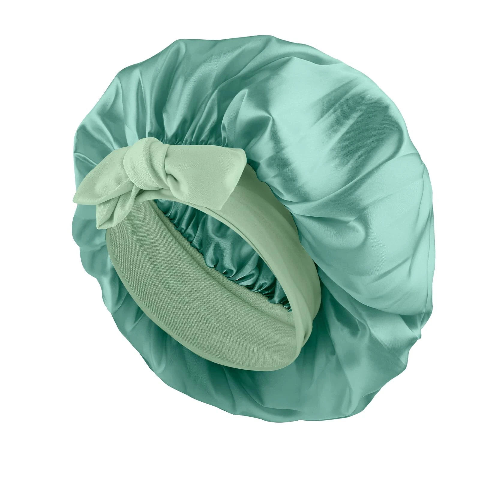 Abeillo Satin Sleep Bonnets for Women, 1PC Satin Night Sleeping Cap Soft Silk Bonnets for Sleeping, Hair Bonnet with Tie Band for Curly Hair Braid Women (Sage Green)
