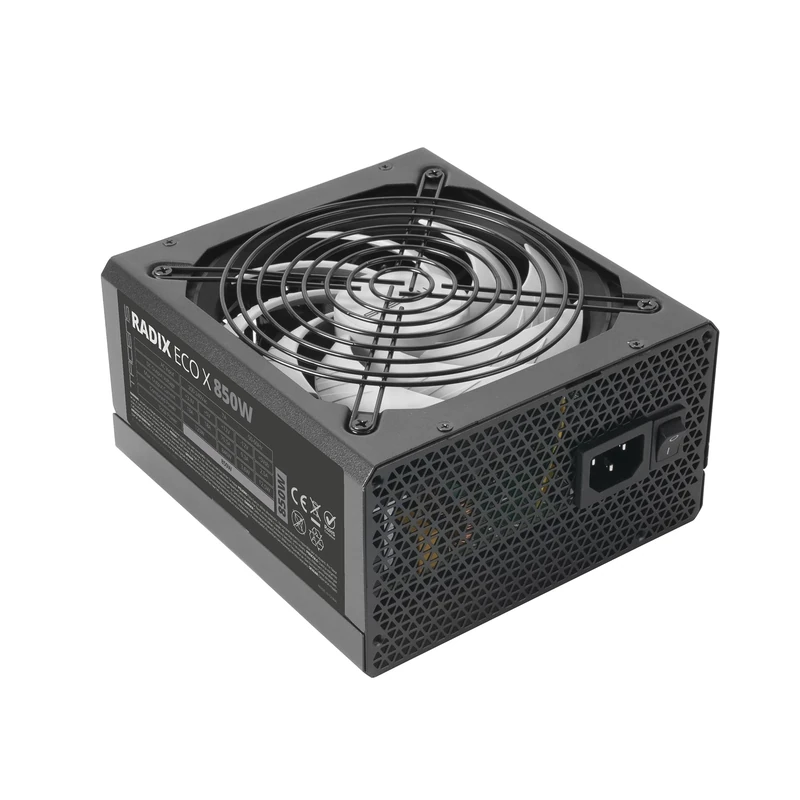 Tacens RADIX ECO X 850, PC ATX Power Supply, 850W, 6-Year Warranty, 87% Efficiency, SMD and DC-DC Technologies, Ultra-Quiet AI-RPM 140mm FDB Fan, Extra-Long Flat Cables, Black