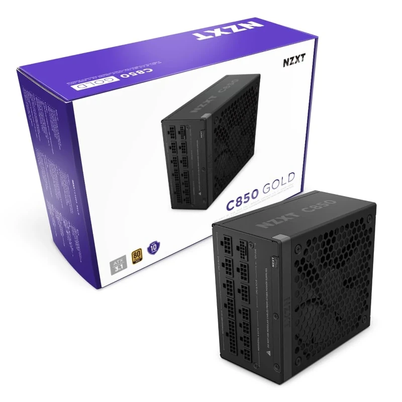 NZXT C850 Gold ATX 3.1 (2024) - Low Noise Fully Modular PC Gaming Power Supply - 850W - 80 Plus Gold - 12V Connector - Zero Fan Mode - 100% Japanese Capacitors - Black -