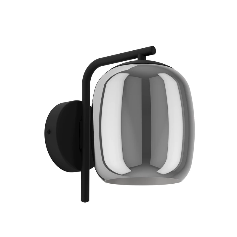 Eglo Wall Lamp Ciampino, Mounted Light Smoked Glass, Bedroom Metal Black and Grey Coated E27 Socket - Image 1