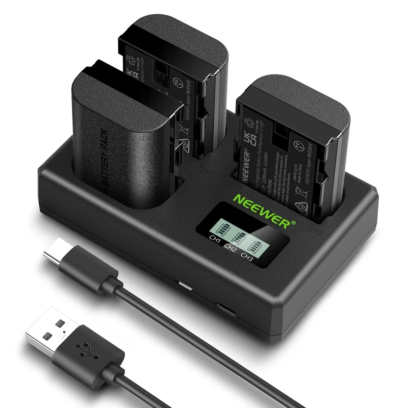 NEEWER Replacement Battery and Charger Set for LP-E6P/LP-E6NH/LP-E6N, 3 Pack 2200mAh Batteries and USB Triple Charger, Compatible with Canon EOS R5 Mark II R5 R6 R7 R 5DIV 6DII 7DII 60D 70D 80D 90D