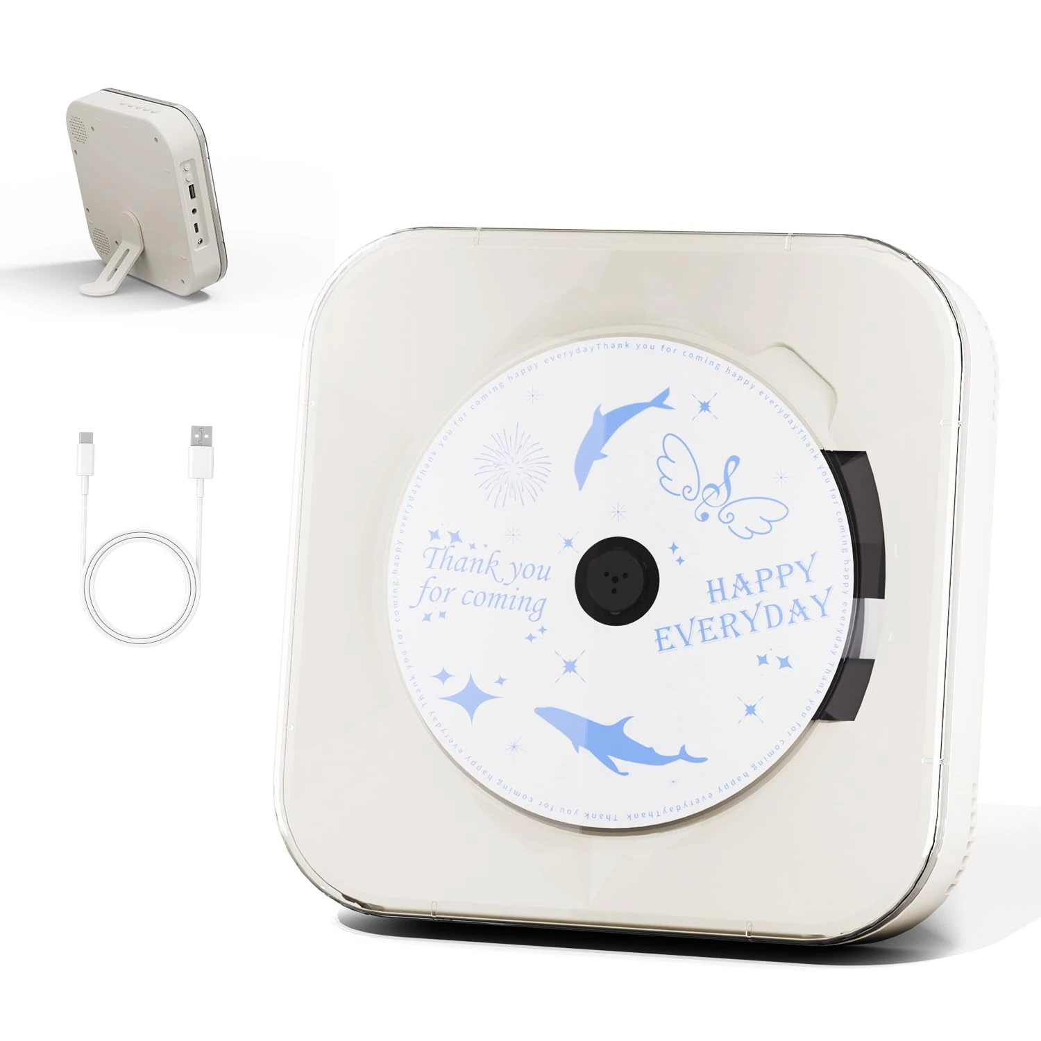 Portable CD Player with Transparent Lid, Speakers, Bluetooth, USB Port