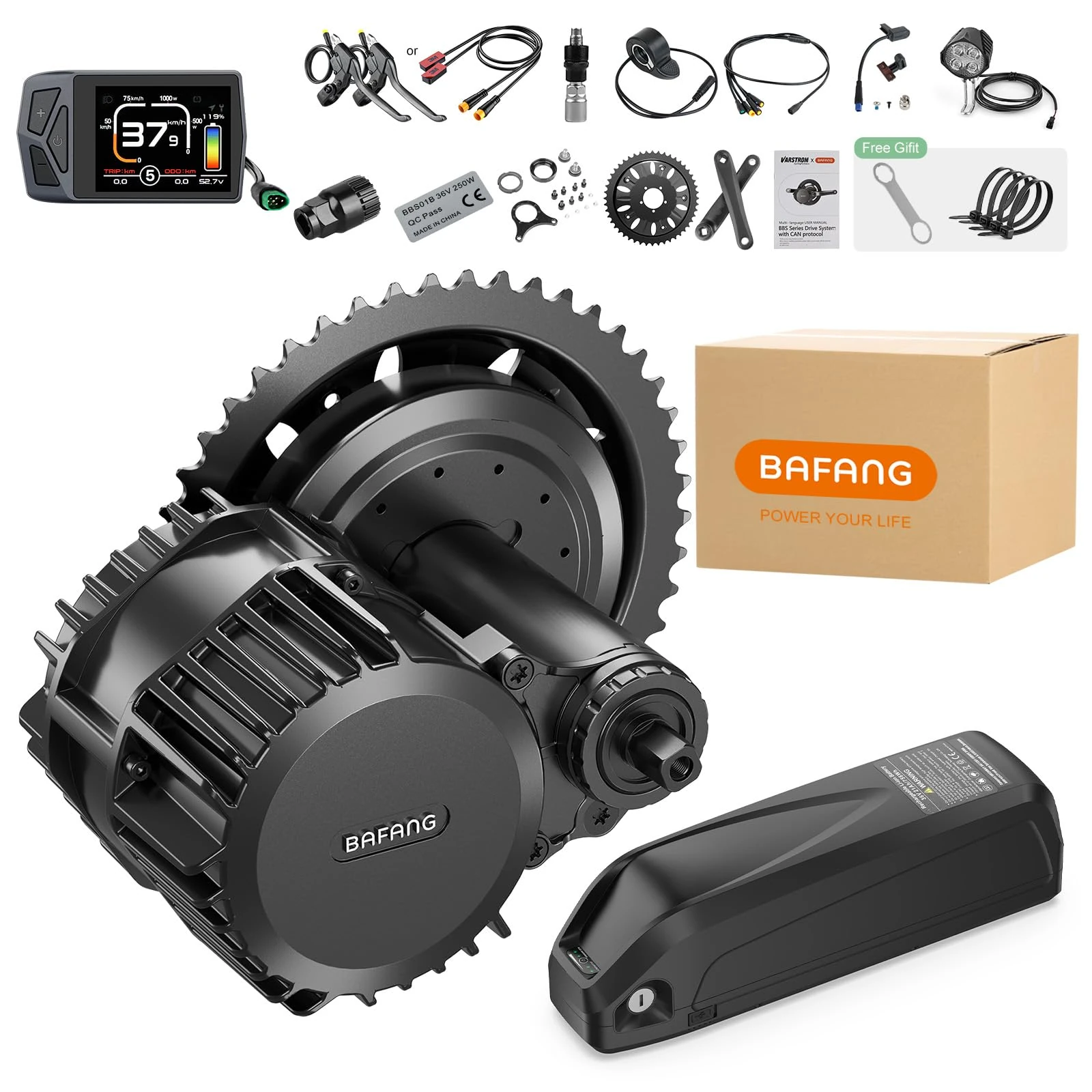 BAFANG 1000W Mid Drive Kit, BBS03 HD G320 Mid Drive Motor Ebike Conversion Kit with EKD01 Display, 48V 52V Electric Bike Conversion Kit for BB68mm 73mm Mountain Bike