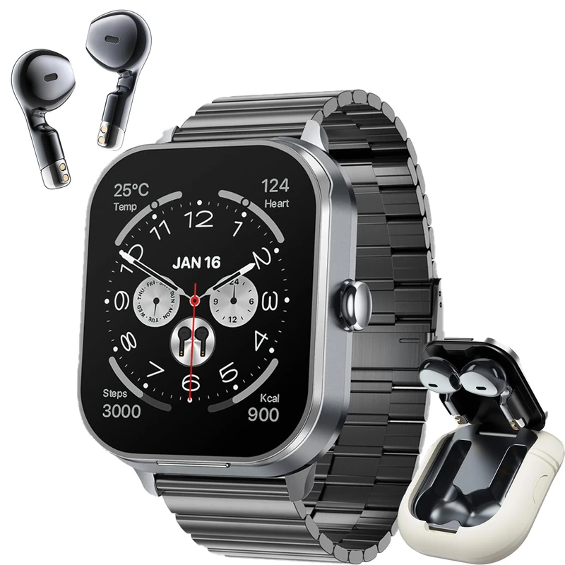 Denash Smart Watch with Earbuds, 2.01 HD Screen 2 in 1 Smartwatch with Earphones, 100+ Sport Fitness Tracker, NFC, Sleep/Heart Rate/Blood Pressure Monitor Pedometer for IOS & Androd