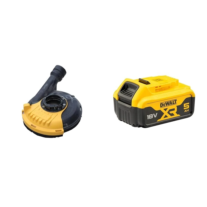 DEWALT DWE46150-XJ Polishing Housing with Suction - for DEWALT 115-125 mm Grinder - Tool-Free Attachment - Compatible with AIRLOCK System, Black + DEWALT Battery