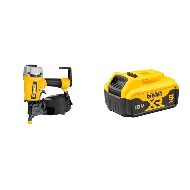 DEWALT DPN64C-XJ Compact Pneumatic Coil Nailer with 225 Nail Magazine Capacity + DEWALT Battery