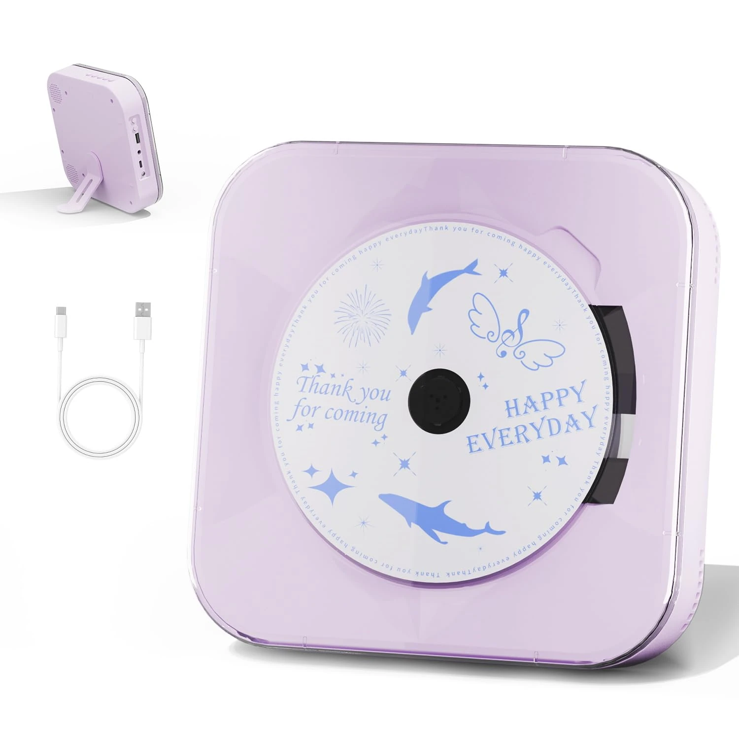 Multifunctional CD Player with Bluetooth, Detachable Bracket, Dual Speakers, 2000mAh Battery,Lavender