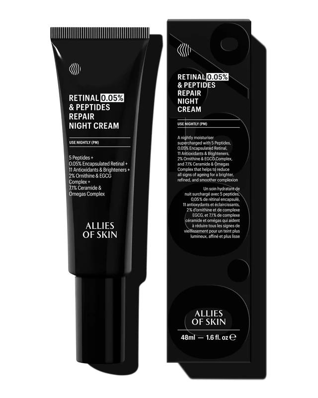 Allies Of Skin Retinal 0.05% Peptides Repair Night Cream with 0.05% Encapsulated Retinaldehyde, Peptides, 2% Ornithine, EGCG Complex, 11 Brighteners, Antioxidants, and 7.1% Ceramide & Omegas Complex