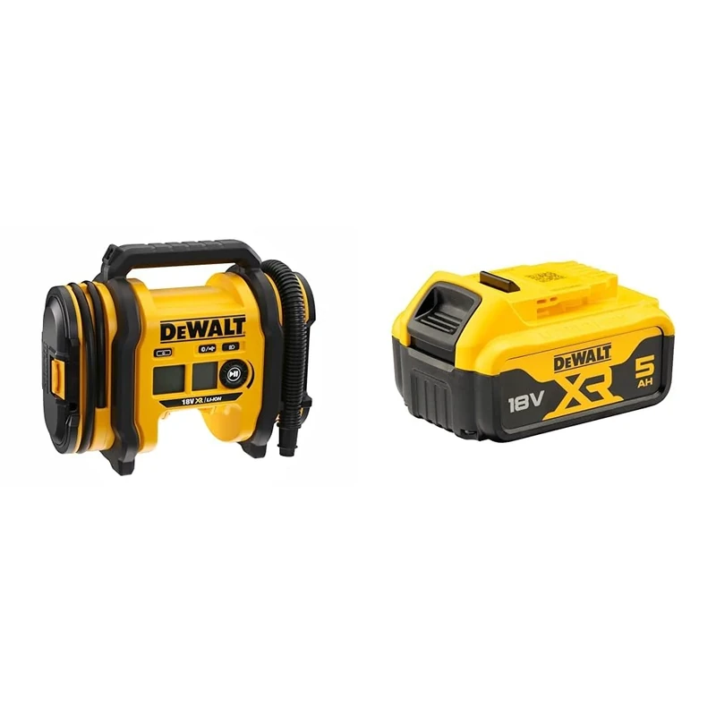 DEWALT DCC018N-XJ Akku-Kompressor DCC 018 N 18 Volt Triple Source Inflator, Black/Yellow + DEWALT Battery