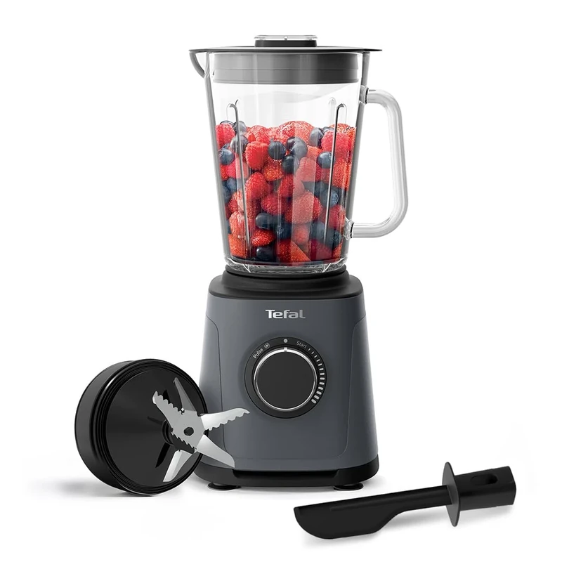 Tefal PerfectMix High-Speed Blender, 1200W, 2L Glass Jug, Powelix Technology, Removable Blades, Ideal for Smoothies, Soups, Sauces & Dips, Grey, BL771BG0