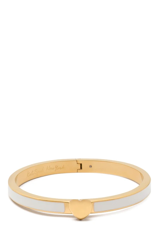 Kate Spade New York Heart You enamel hinged bangle, White Gold.